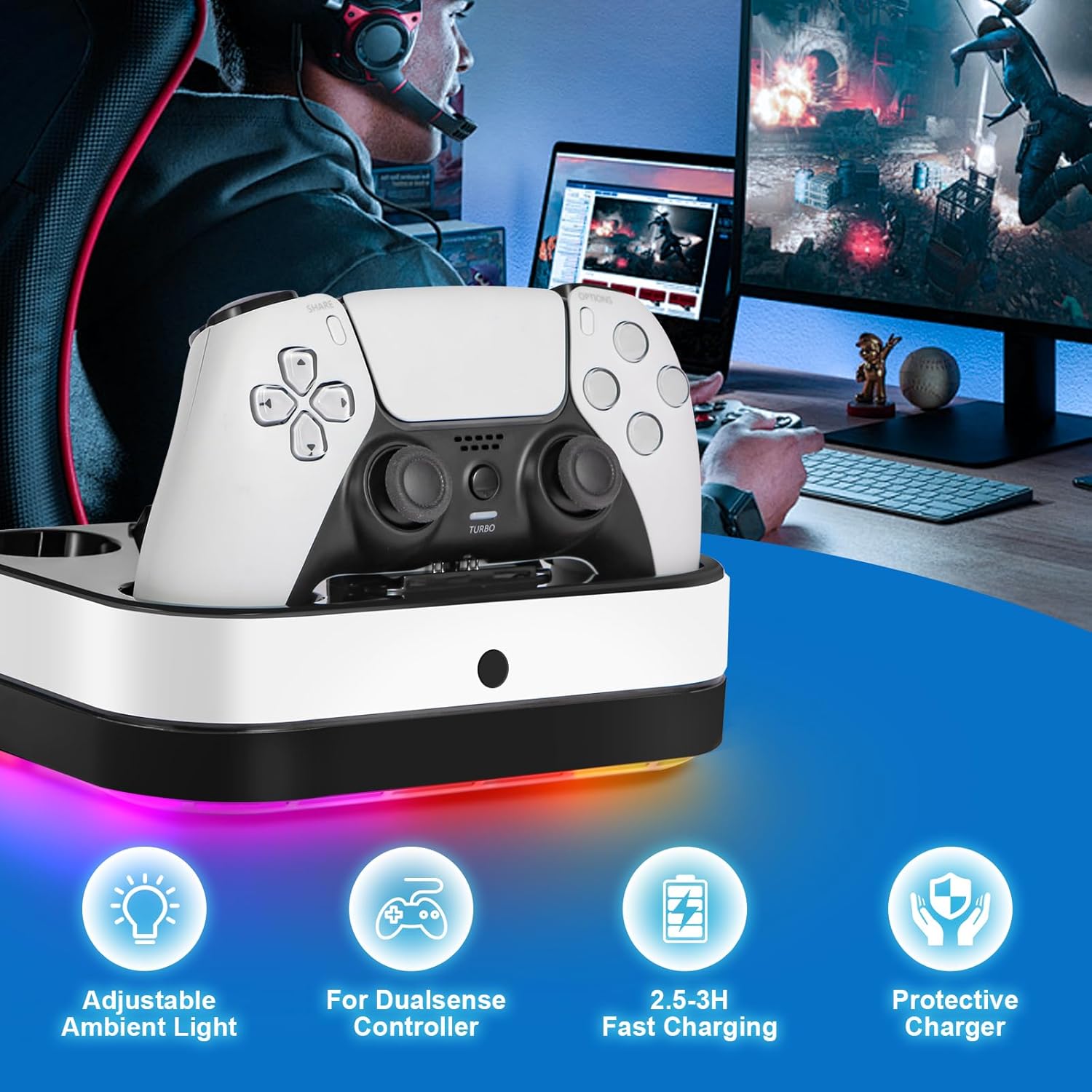 Dual Charging Base for PS5 Controlerقاعدة شحن مزدوجة لوحدة تحكم PS5