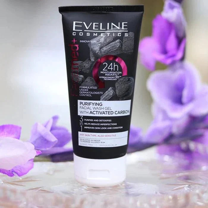 Eveline Cosmetics – Facemed+ Purifying Facial Wash Activated Carbon  إيفلين كوزمتيكس – فاسيميد+ غسول الوجه المنقّي بالفحم النشط (أصلي)