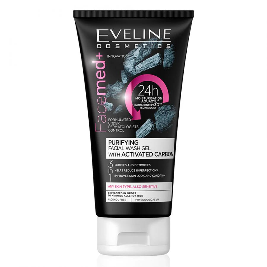 Eveline Cosmetics – Facemed+ Purifying Facial Wash Activated Carbon  إيفلين كوزمتيكس – فاسيميد+ غسول الوجه المنقّي بالفحم النشط (أصلي)
