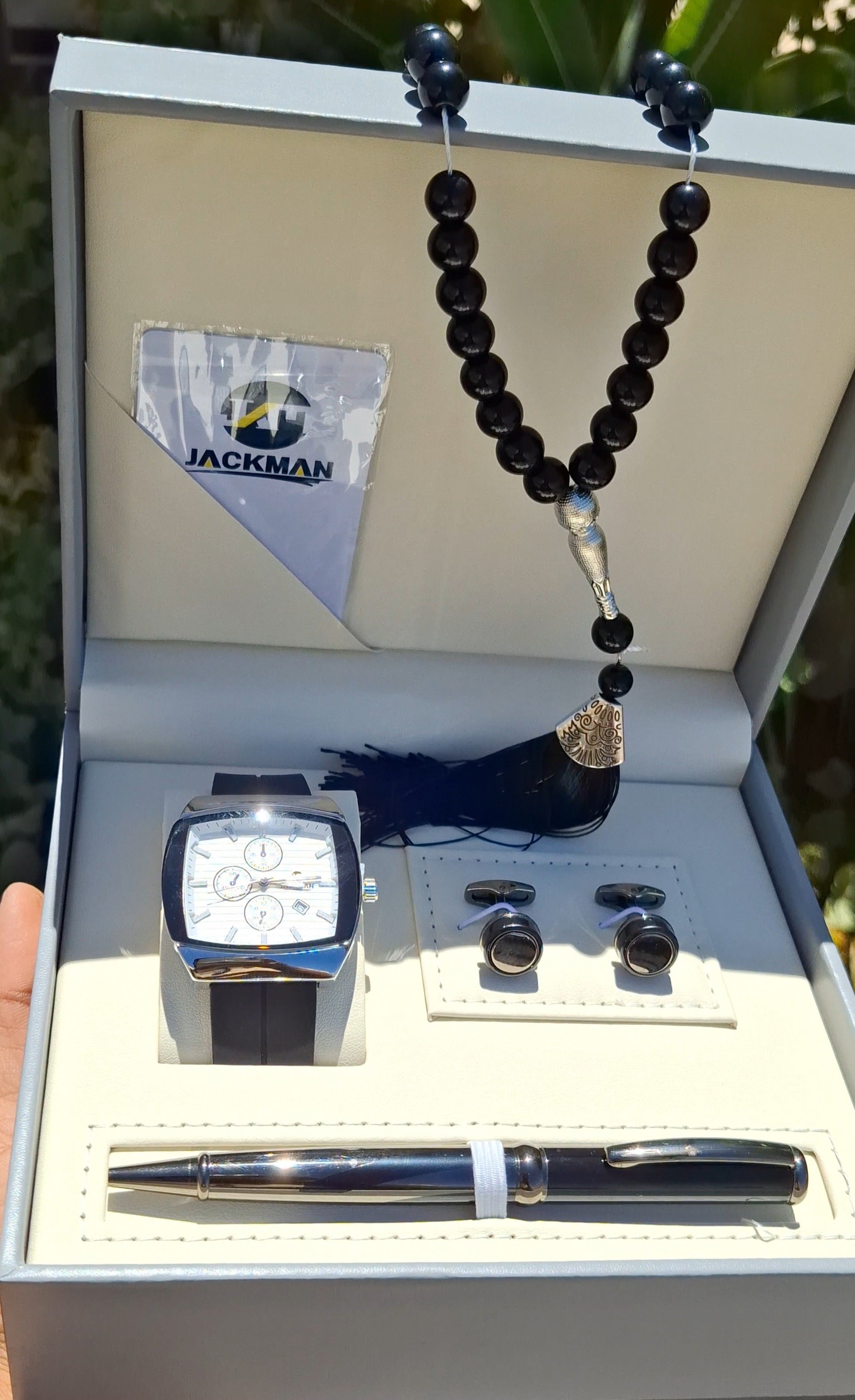 ⌚ Luxury Men's Gift Set ساعة رجالية فاخرة + كبك + قلم + مسبحة