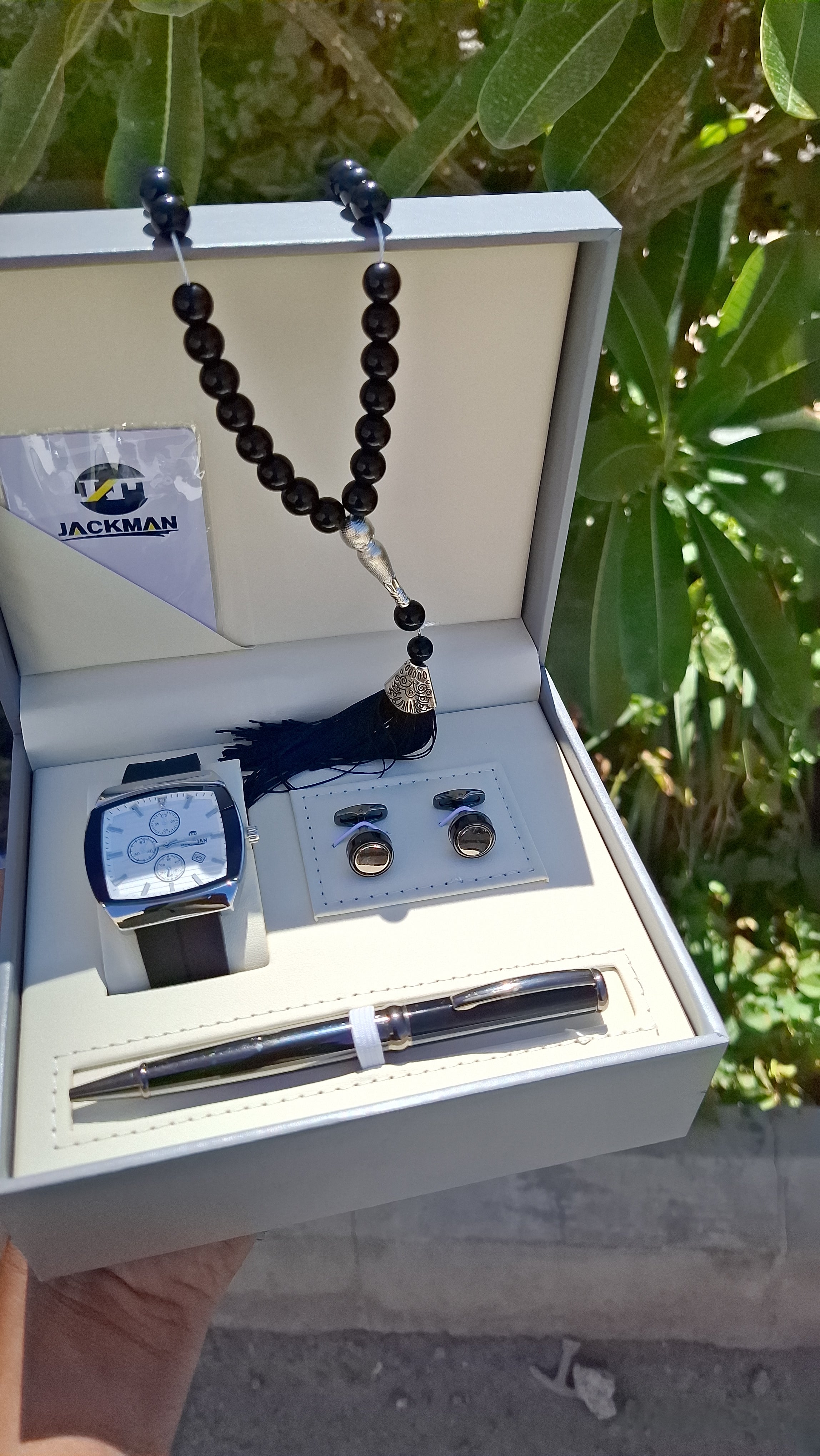 ⌚ Luxury Men's Gift Set ساعة رجالية فاخرة + كبك + قلم + مسبحة